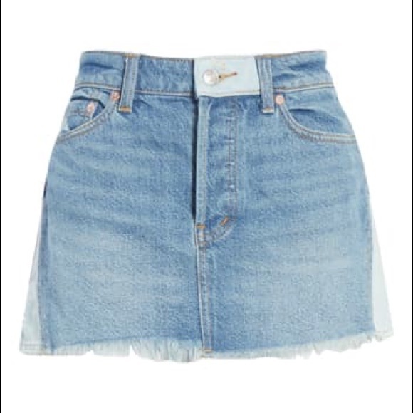 FREE PEOPLE Patch Contrast Denim Short Mini Skirt - Picture 5 of 15